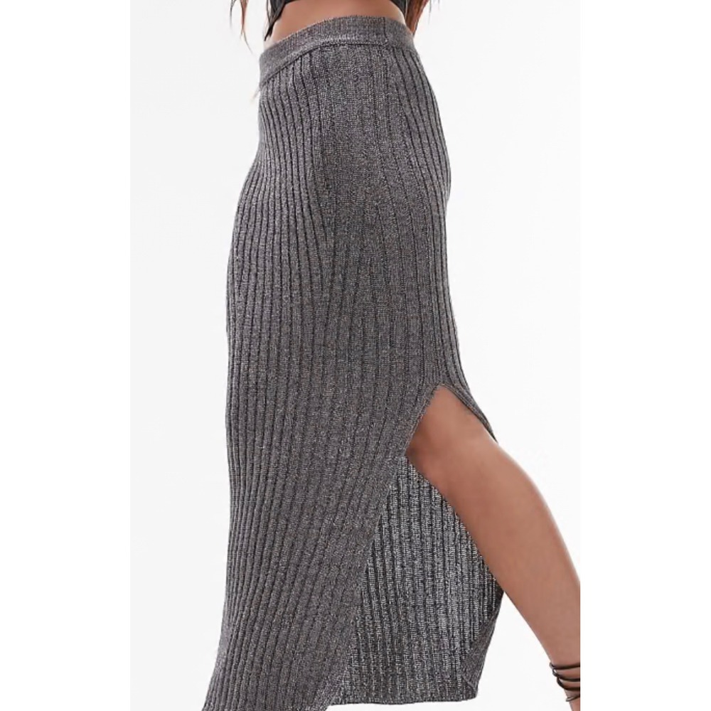 NWT Top shop Petite Ribbed Knit Midi Skirt Charcoal Grey Side Slit‎ US 6